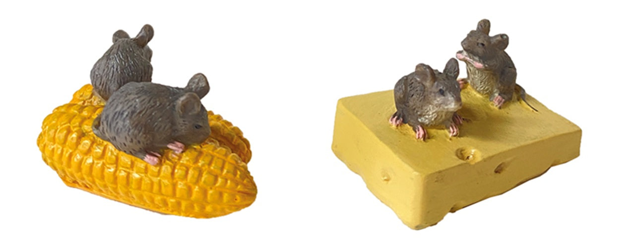 FADEDA Maus mit Käse und Mais  / Höhe:3,2 cm / handbemalt / detailgetreue Krippen Figuren - Weihnachten Tisch Dekoration Krippe Zubehör