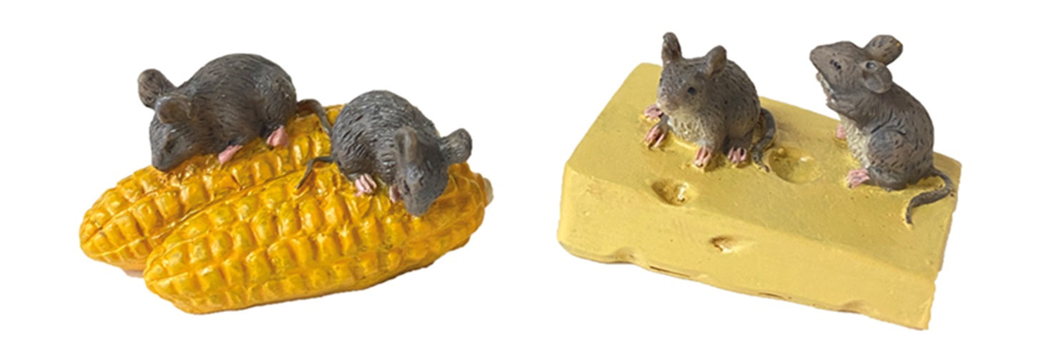 FADEDA Maus mit Käse und Mais  / Höhe:3,2 cm / handbemalt / detailgetreue Krippen Figuren - Weihnachten Tisch Dekoration Krippe Zubehör