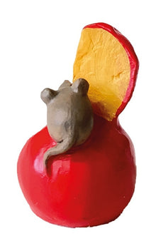 FADEDA Maus mit rotem Käse  / Höhe:3 cm / handbemalt / detailgetreue Krippen Figuren - Weihnachten Tisch Dekoration Krippe Zubehör