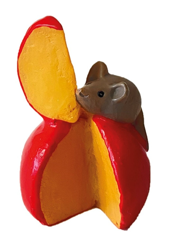FADEDA Maus mit rotem Käse  / Höhe:3 cm / handbemalt / detailgetreue Krippen Figuren - Weihnachten Tisch Dekoration Krippe Zubehör