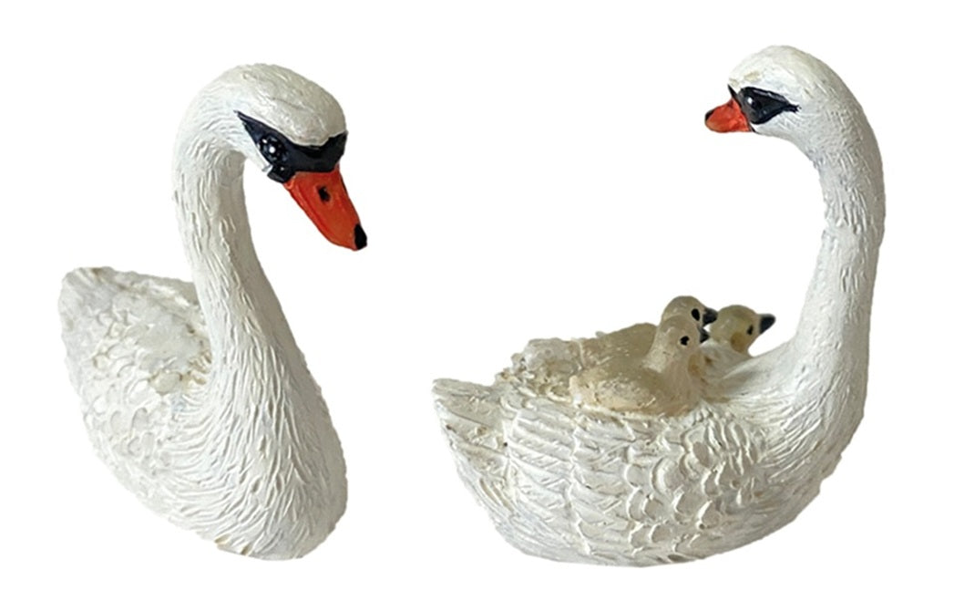2x FADEDA Schwanenfamilie   / Höhe:3,6 cm / handbemalt / detailgetreue Krippen Figuren - Weihnachten Tisch Dekoration Krippe Zubehör