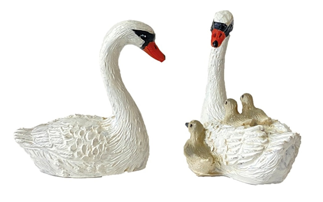 2x FADEDA Schwanenfamilie   / Höhe:3,6 cm / handbemalt / detailgetreue Krippen Figuren - Weihnachten Tisch Dekoration Krippe Zubehör
