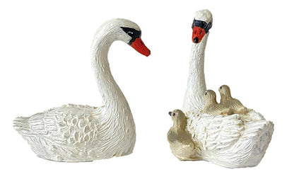 2x FADEDA Schwanenfamilie   / Höhe:3,6 cm / handbemalt / detailgetreue Krippen Figuren - Weihnachten Tisch Dekoration Krippe Zubehör