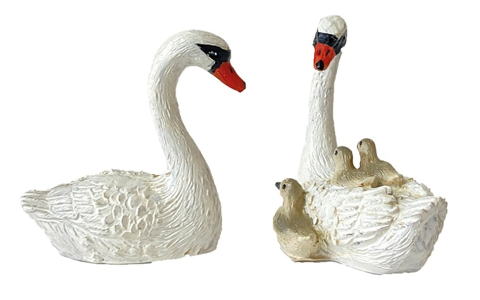 2x FADEDA Schwanenfamilie   / Höhe:3,6 cm / handbemalt / detailgetreue Krippen Figuren - Weihnachten Tisch Dekoration Krippe Zubehör
