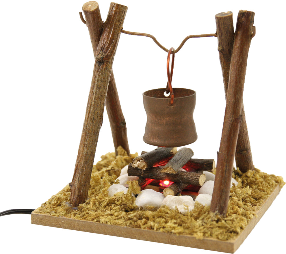 FADEDA Feuerstelle mit Kupferkübel, LED  / Höhe:9 cm / handbemalt / detailgetreue Krippen Figuren - Weihnachten Tisch Dekoration Krippe Zubehör