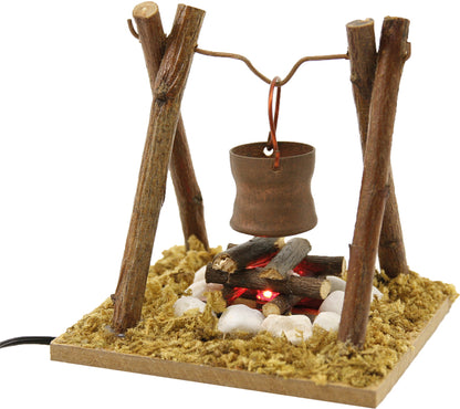 FADEDA Feuerstelle mit Kupferkübel, LED  / Höhe:9 cm / handbemalt / detailgetreue Krippen Figuren - Weihnachten Tisch Dekoration Krippe Zubehör
