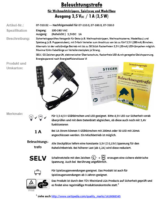 FADEDA Beleuchtungstrafo,  5-fach, LED-fähig  / Höhe:6 cm / handbemalt / detailgetreue Krippen Figuren - Weihnachten Tisch Dekoration Krippe Zubehör