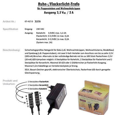 FADEDA Ruhe-/Kerzen-/Flackerlichttrafo, LED-fähig, 5/5 f.  / Höhe:6 cm / handbemalt / detailgetreue Krippen Figuren - Weihnachten Tisch Dekoration Krippe Zubehör