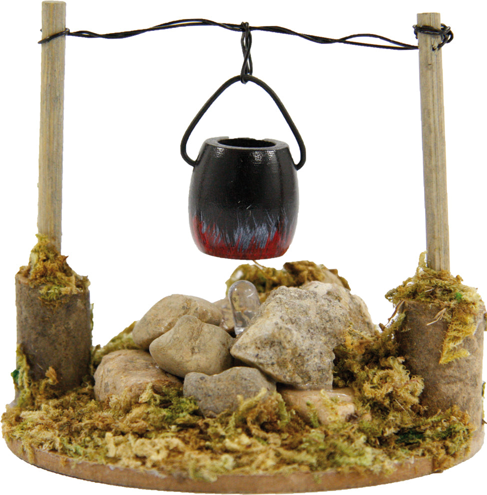 FADEDA Lagerfeuer mit Kübel u. LED (Batt. - EIN/AUS)  / Höhe:7 cm / handbemalt / detailgetreue Krippen Figuren - Weihnachten Tisch Dekoration Krippe Zubehör