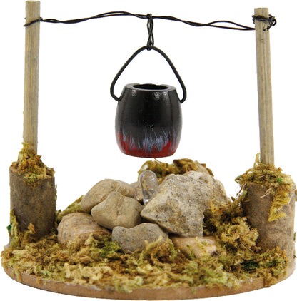 FADEDA Lagerfeuer mit Kübel u. LED (Batt. - EIN/AUS)  / Höhe:7 cm / handbemalt / detailgetreue Krippen Figuren - Weihnachten Tisch Dekoration Krippe Zubehör