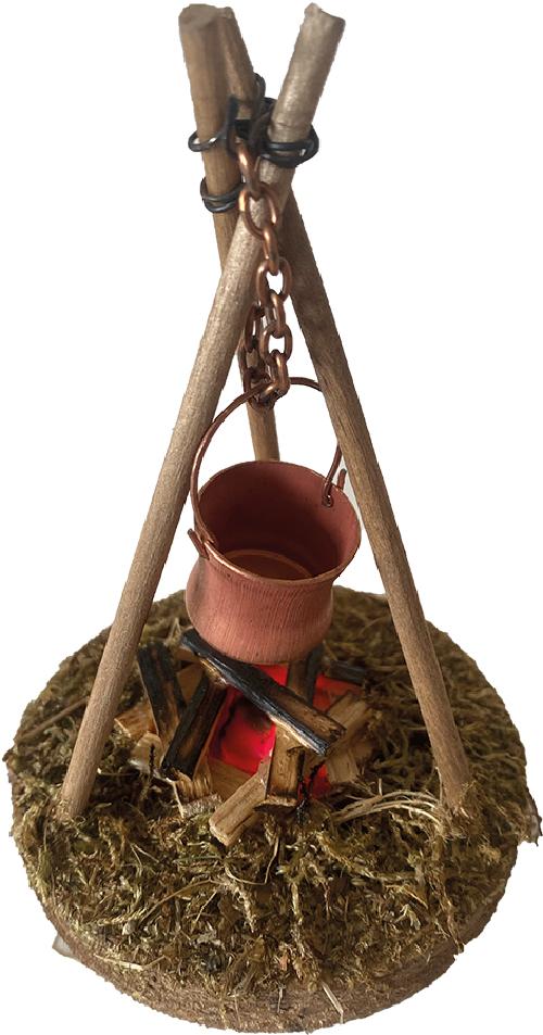 FADEDA Lagerfeuer mit Kessel, LED  / Höhe:11,5 cm / MADE IN GERMANY / detailgetreue Krippen Figuren - Weihnachten Tisch Dekoration Krippe Zubehör