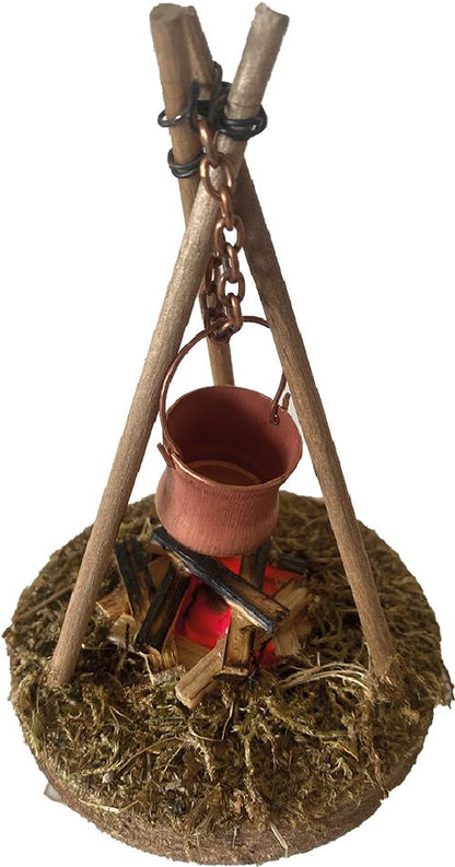 FADEDA Lagerfeuer mit Kessel, LED  / Höhe:11,5 cm / MADE IN GERMANY / detailgetreue Krippen Figuren - Weihnachten Tisch Dekoration Krippe Zubehör