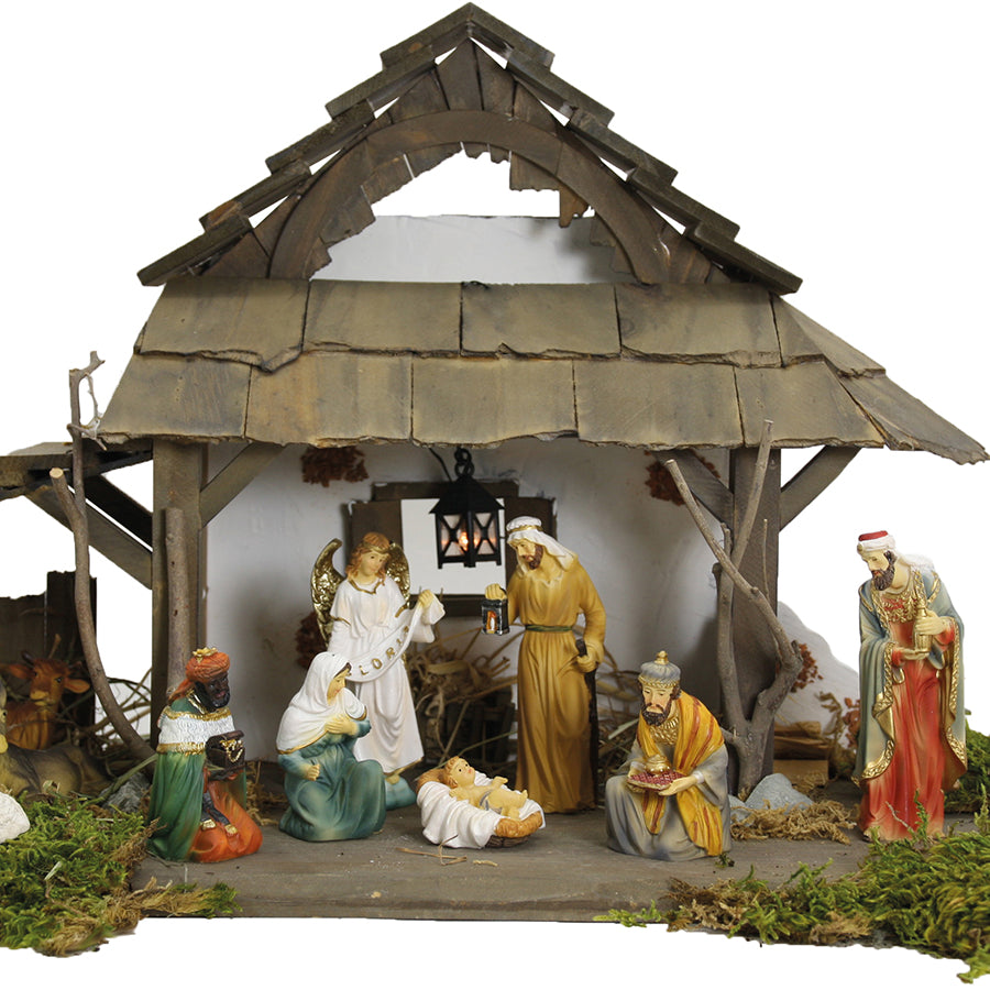 FADEDA Laterne weiß, 4-eckig, 3,5V, LED  / Höhe:4 cm / handbemalt / detailgetreue Krippen Figuren - Weihnachten Tisch Dekoration Krippe Zubehör