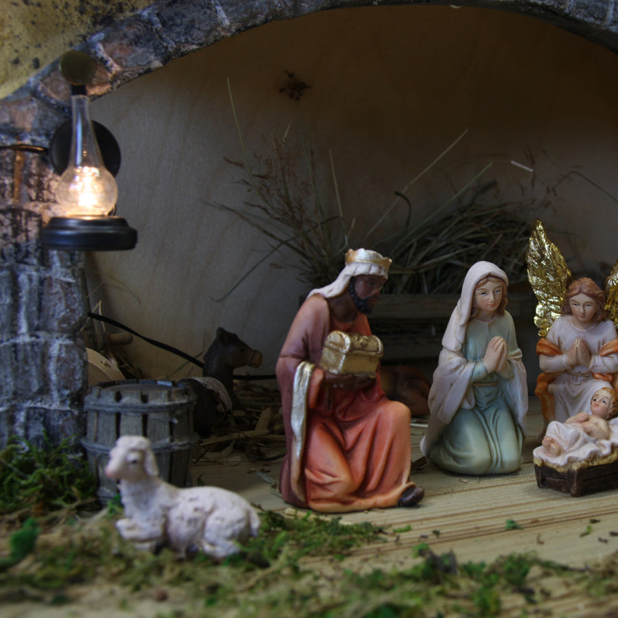 FADEDA Lampe mit Spiegel / Höhe:5 cm / handbemalt / detailgetreue Krippen Figuren - Weihnachten Tisch Dekoration Krippe Zubehör