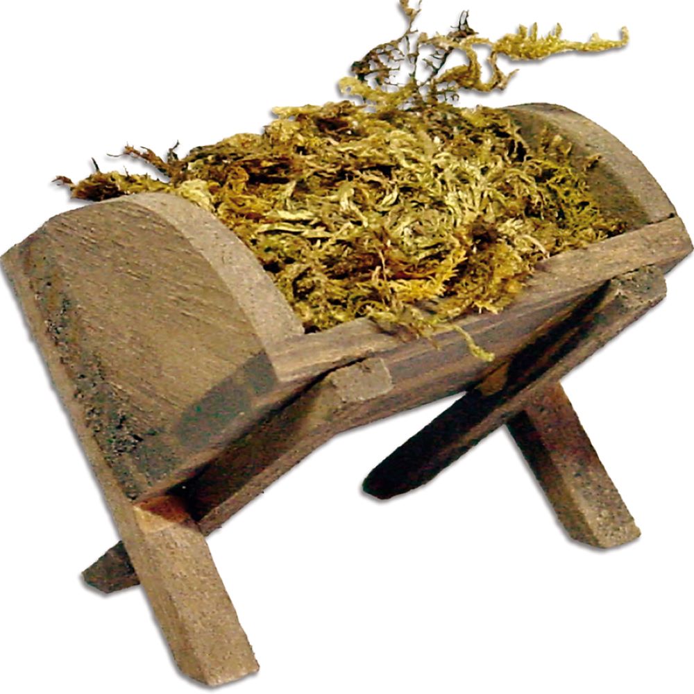 FADEDA Futterkrippe mit Moos  / Höhe:6 cm / handbemalt / detailgetreue Krippen Figuren - Weihnachten Tisch Dekoration Krippe Zubehör
