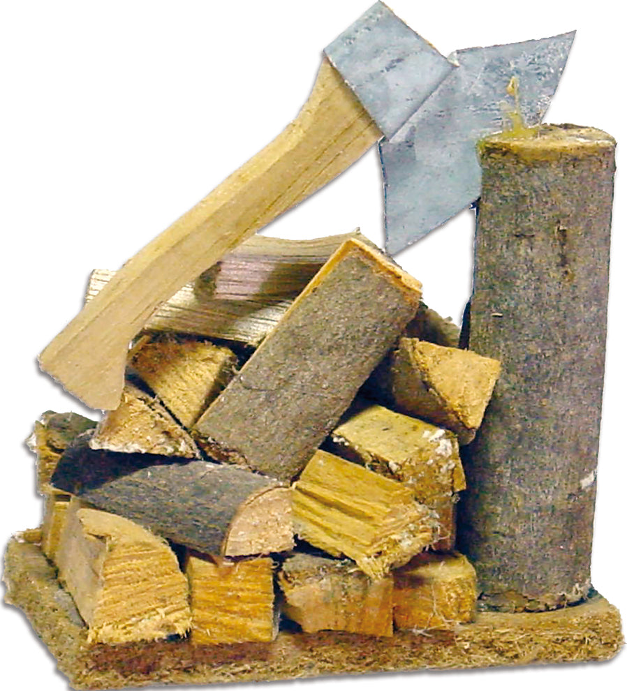 FADEDA Hackstock mit Axt und Holzscheiten  / Höhe:7 cm / handbemalt / detailgetreue Krippen Figuren - Weihnachten Tisch Dekoration Krippe Zubehör