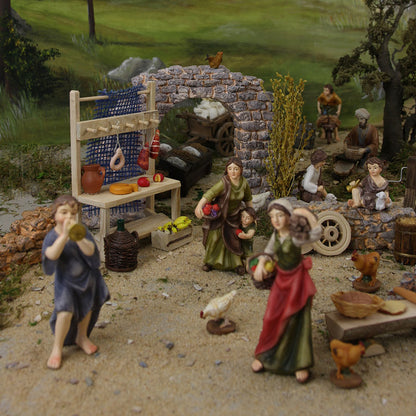 FADEDA Marktstand groß  / Höhe:14 cm / handbemalt / detailgetreue Krippen Figuren - Weihnachten Tisch Dekoration Krippe Zubehör