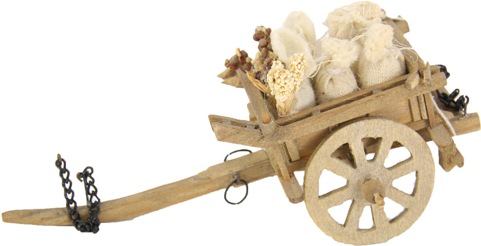 FADEDA Marktkarren mit Säcken  / Höhe:7 cm / handbemalt / detailgetreue Krippen Figuren - Weihnachten Tisch Dekoration Krippe Zubehör