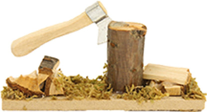 FADEDA Hackstock mit Axt  / Höhe:5 cm / handbemalt / detailgetreue Krippen Figuren - Weihnachten Tisch Dekoration Krippe Zubehör