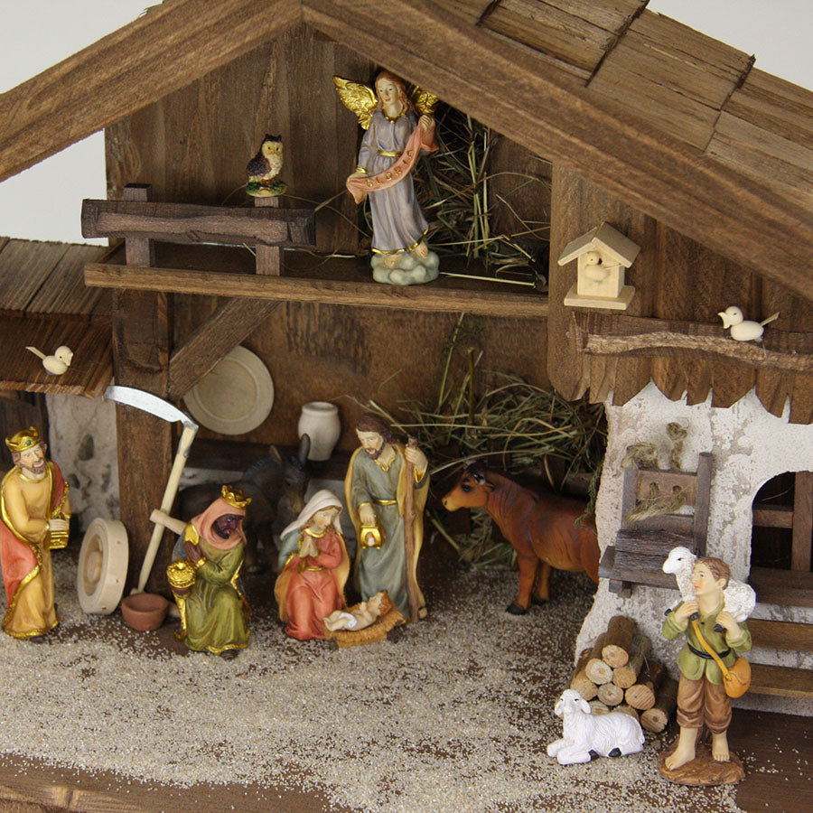 FADEDA Vogelhaus mit Vögeln  / Höhe:3 cm / handbemalt / detailgetreue Krippen Figuren - Weihnachten Tisch Dekoration Krippe Zubehör
