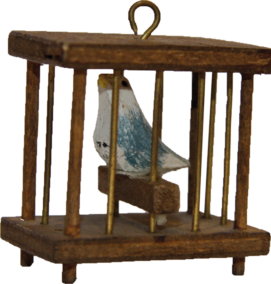 FADEDA Vogelkäfig mit Vogel  / Höhe:4 cm / handbemalt / detailgetreue Krippen Figuren - Weihnachten Tisch Dekoration Krippe Zubehör