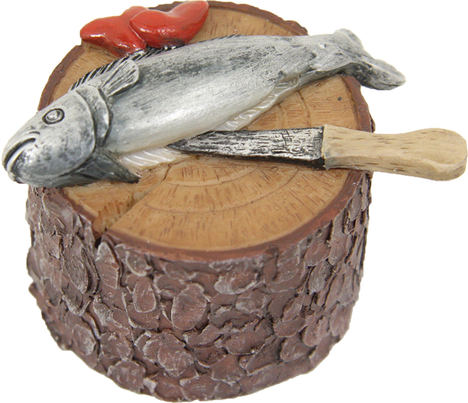 FADEDA Fisch auf Hackstock  / Höhe:4 cm / handbemalt / detailgetreue Krippen Figuren - Weihnachten Tisch Dekoration Krippe Zubehör