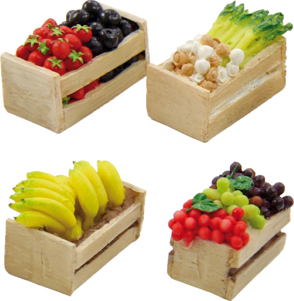 4x FADEDA Obststeige  / Höhe:3 cm / handbemalt / detailgetreue Krippen Figuren - Weihnachten Tisch Dekoration Krippe Zubehör