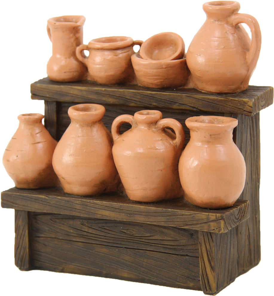 FADEDA Marktstand „Krüge“  / Höhe:12 cm / handbemalt / detailgetreue Krippen Figuren - Weihnachten Tisch Dekoration Krippe Zubehör