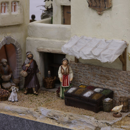 FADEDA Marktstand „Gewürze“  / Höhe:4 cm / handbemalt / detailgetreue Krippen Figuren - Weihnachten Tisch Dekoration Krippe Zubehör