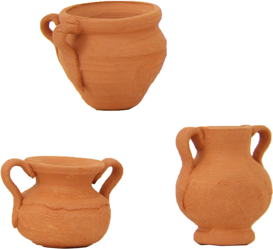 3x FADEDA Terracotta Töpfe  / Höhe:3 cm / handbemalt / detailgetreue Krippen Figuren - Weihnachten Tisch Dekoration Krippe Zubehör